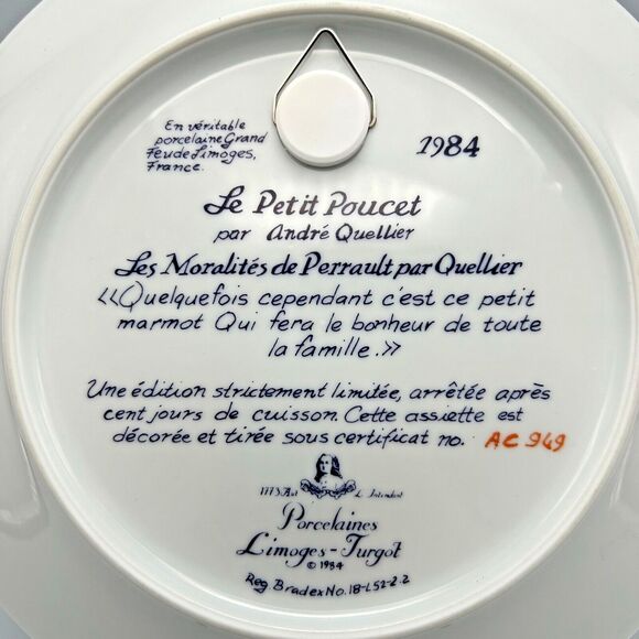 VINTAGE Le Petit Poucet (Tom Thumb) Limoges-Turgot 8" Collector Plate 1984 w/COA - Picture 3 of 5